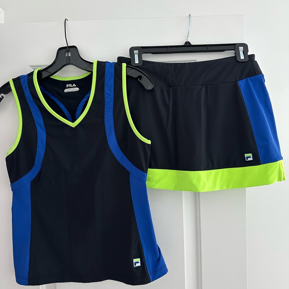 Activewear-Fila  Black and Blue Sports Set with Neon Accents